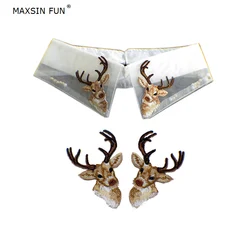 MAXSIN FUN 1PC Deer głowa łosia łatki odzież haft żelazko na naklejka ze zwierzętami DIY dodatki odzieżowe