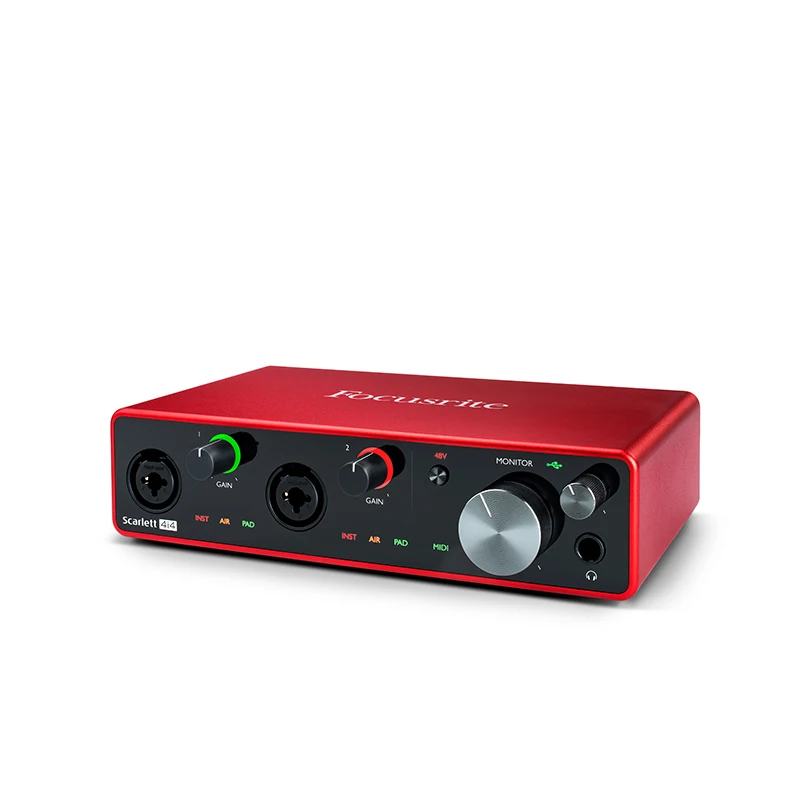 بطاقة الصوت Focusrite Scarlett 4i4 واجهة الصوت الثالثة أربعة مدخلات خطية متوازنة لتوصيل أجهزة التركيب وآلات الطبل