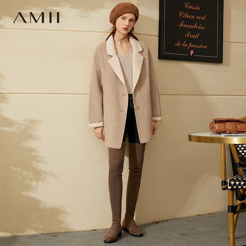 Amii Minimalism Vintage Winter Coat Women Fashion Lapel Solid Single-breasted Woolen Coat Causal Women's Jacket 12040507