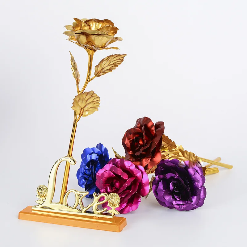 Eeuwige Rose Kleurrijke Galaxy Kunstbloemen 24K Gouden Folie Bloem Liefde Base Flare Doos Voor Vriendin Valentijnsdag gift