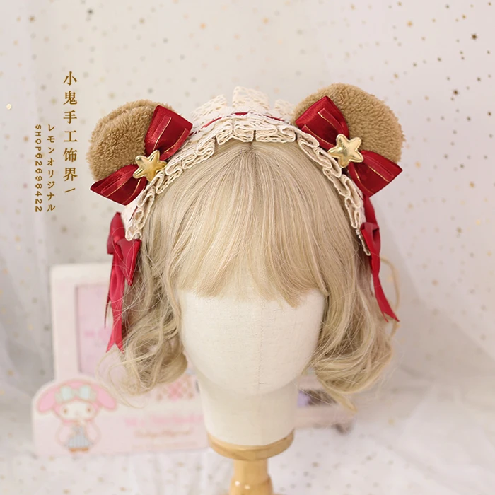 Xionger MORBIDO Della Ragazza ROSSO Scuro in stile Giapponese DELLA RAGAZZA Del Cuore Accessori Per Capelli Barrettes KC Fatto A Mano Lolita Corona Orso Capelli fascia