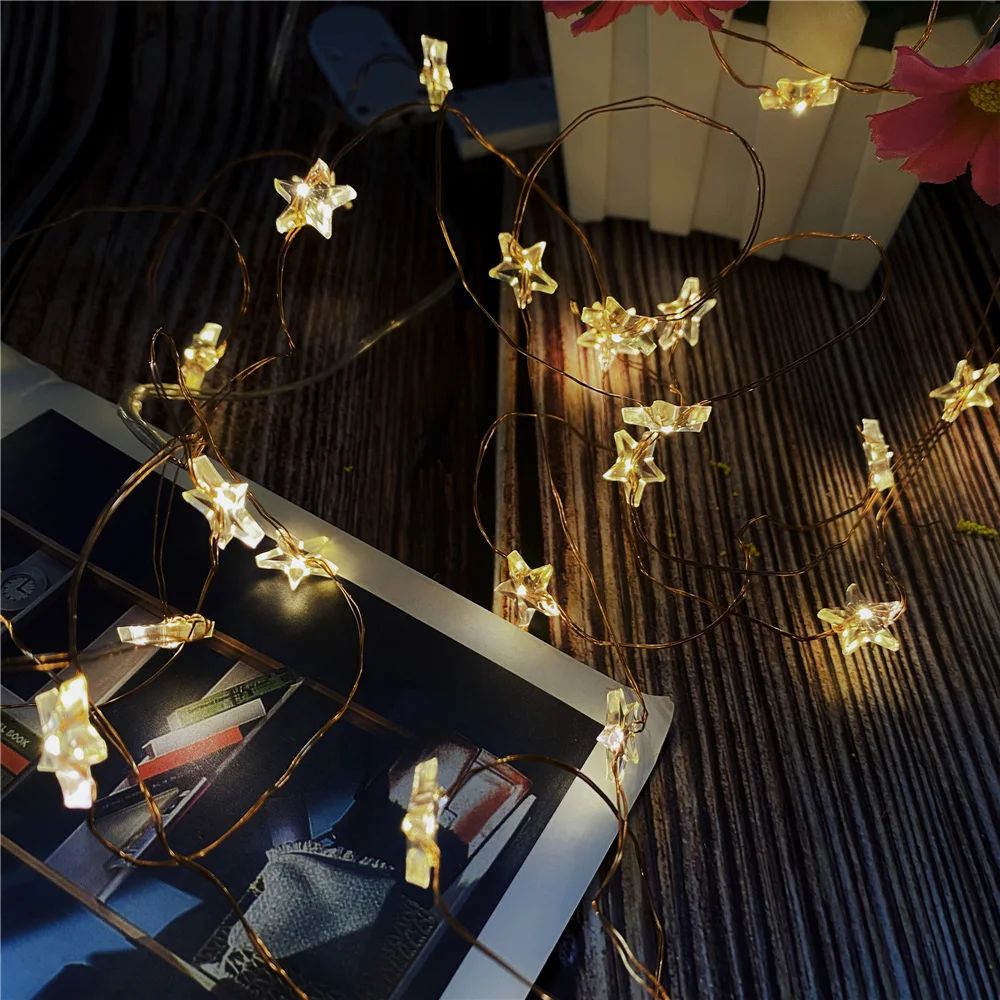 Star String LED Decor Lights AA Battery Operated Fairy Lights Copper Wire Light Xmas Garland Home Party Room Decorative 1/2M