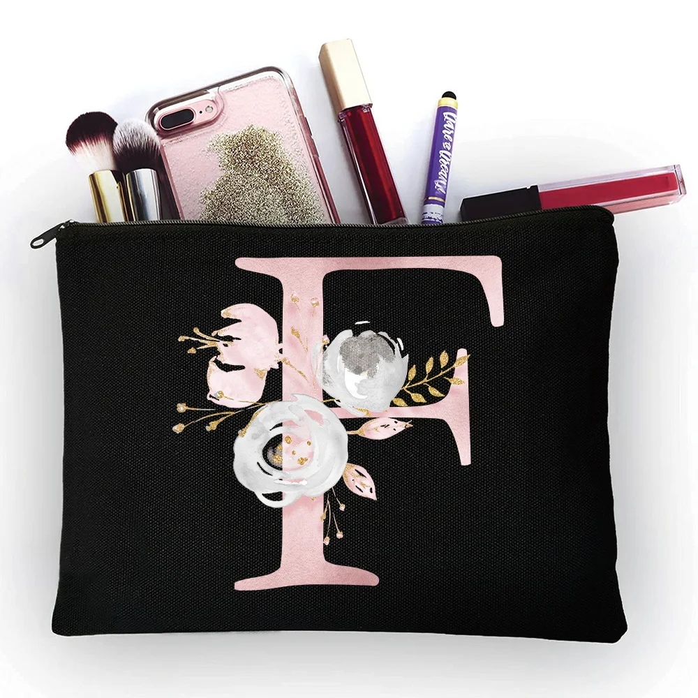 Women‘s 26 Letter Name Printed Cosmetic Storage Bag Outdoor Travel Bag Beauty Lipstick Cushion Makeup Bag Wedding Party Wash Bag