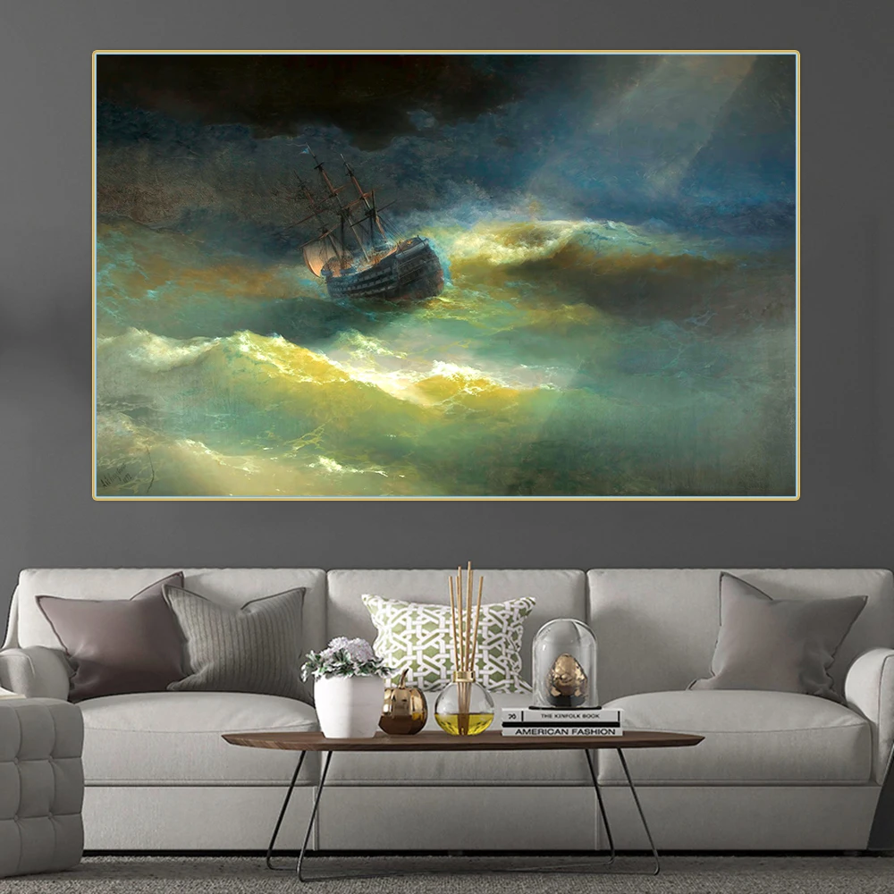 Citon Ivan Aivazovsky《The ship Maria in the storm》Canvas Art Oil Painting Art Poster Picture Wall Decor Home Interior Decoration