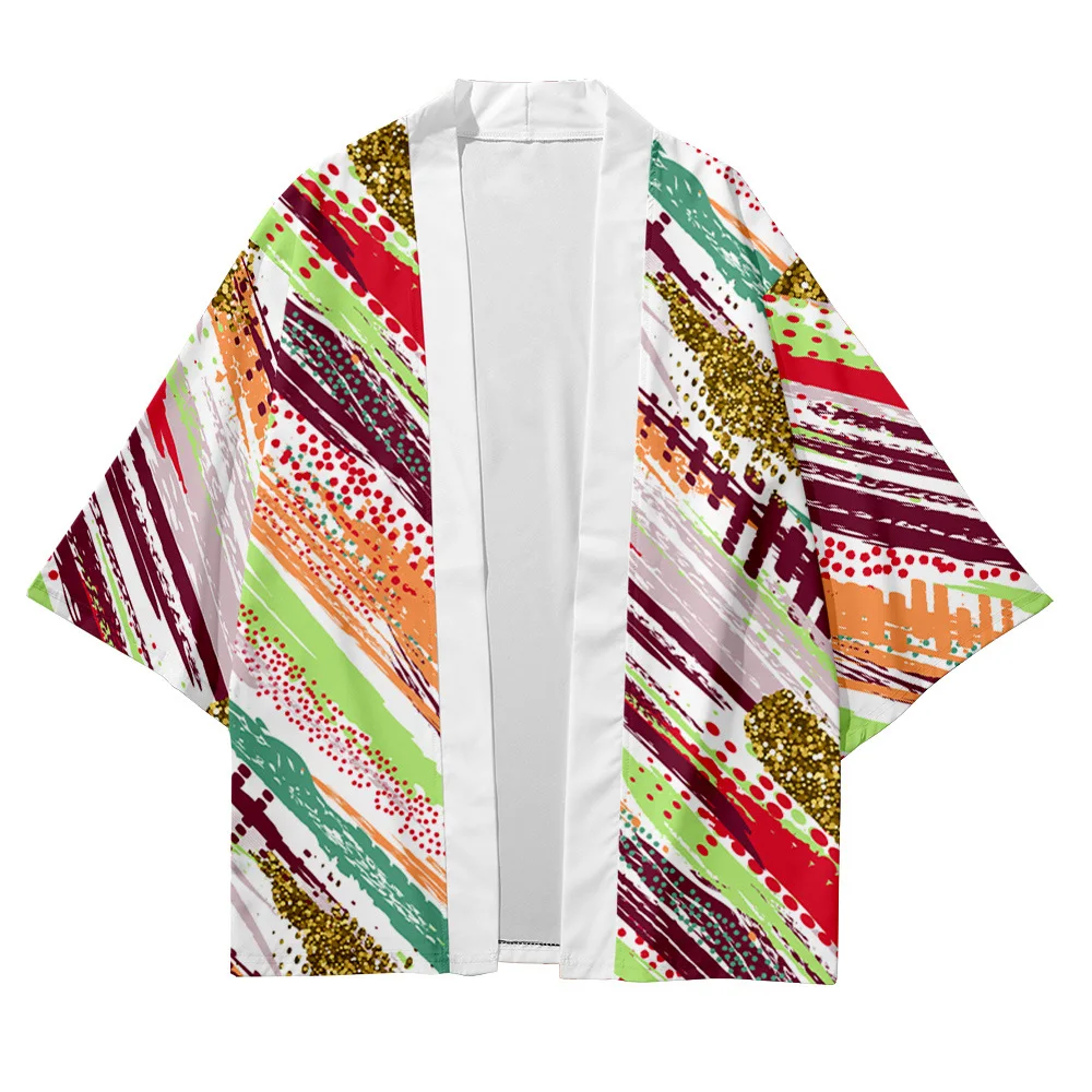 

Plus Size XXS-6XL Striped Geometry Fashion Street Beach Japanese Kimono Robe Cardigan Men Shirts Yukata Haori Women's Clothing