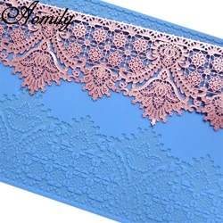 Aomily Double Lace Flower Pendant Shape Silicone Mold Wedding Cake Border Decoration Fondant Cake Surround Food Grade Baking Mat