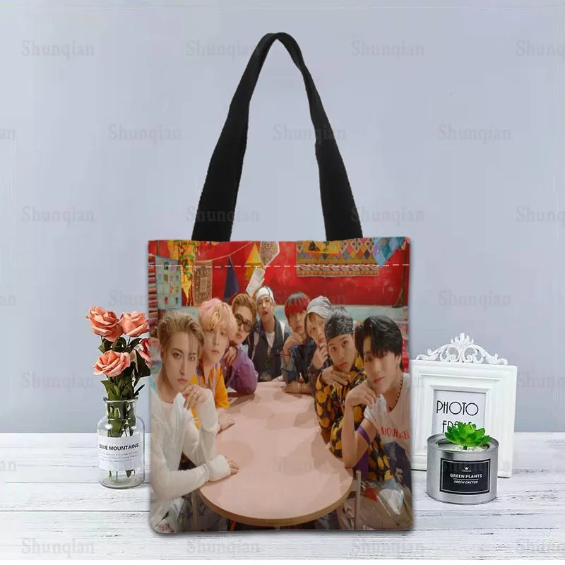 KPOP ATEEZ Handbag Foldable Shopping Bag Reusable Eco Large Unisex Canvas Fabric Shoulder Bags Tote Grocery Cloth Pouch 0512