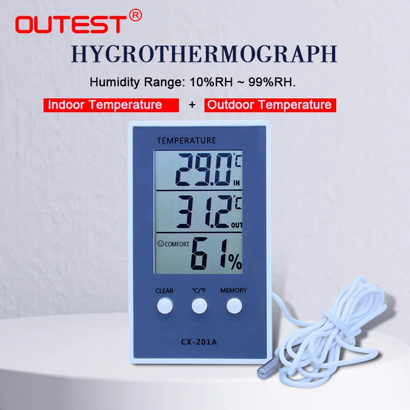 Digital LCD indoor outdoor thermometer hygrometer baby face display temperature humidity tester weather station CX-201A