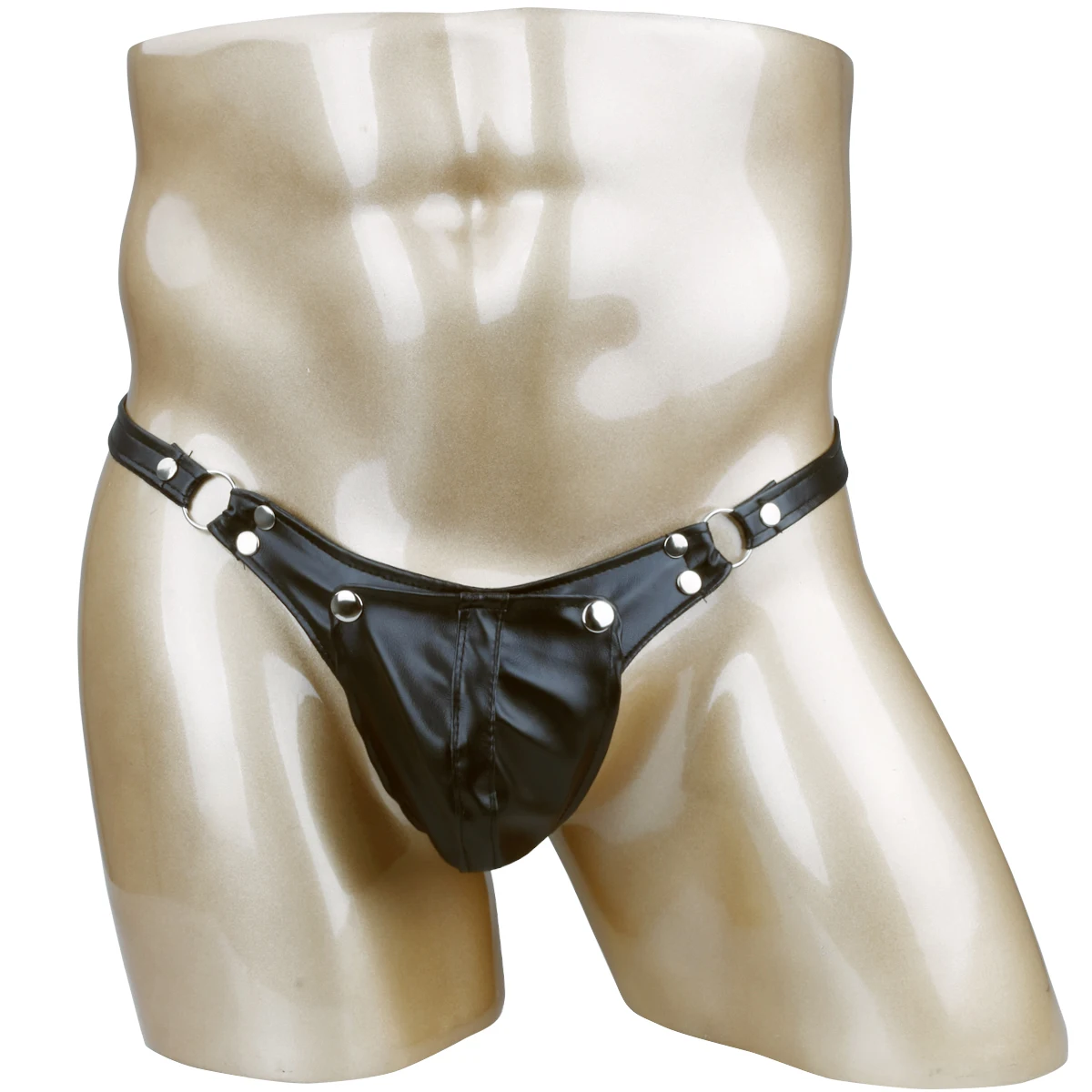 Sexy Mens Faux Leather Gay Male Underwear Buckled Bulge Pouch Briefs G-string Jockstrap Underpants Panties with with Sexy Hole