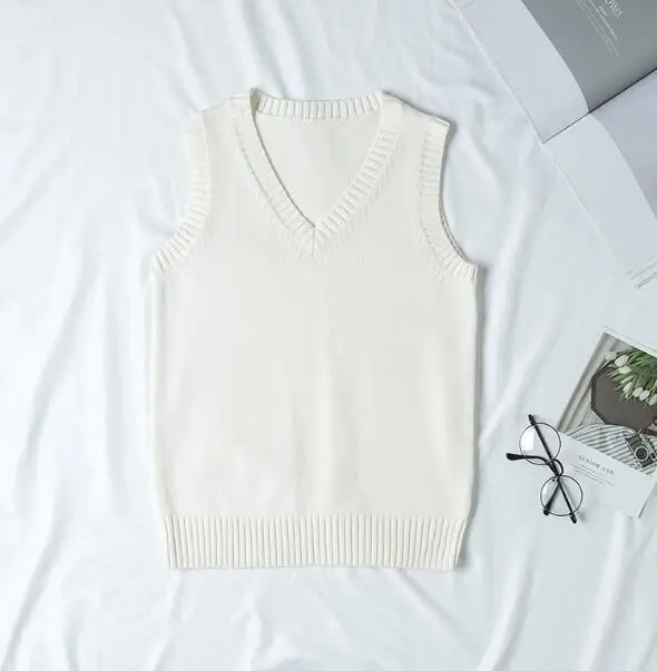 Spring and Autumn V-neck Casual Sweater Vest Women Girl\'s JK Uniform Vest Knit Loose Sweaters
