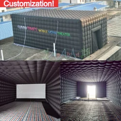 Customized Inflatable Black Cinema Tent Model Movie Tunnel Inflatable Marquee With Screen For Outdoor Events