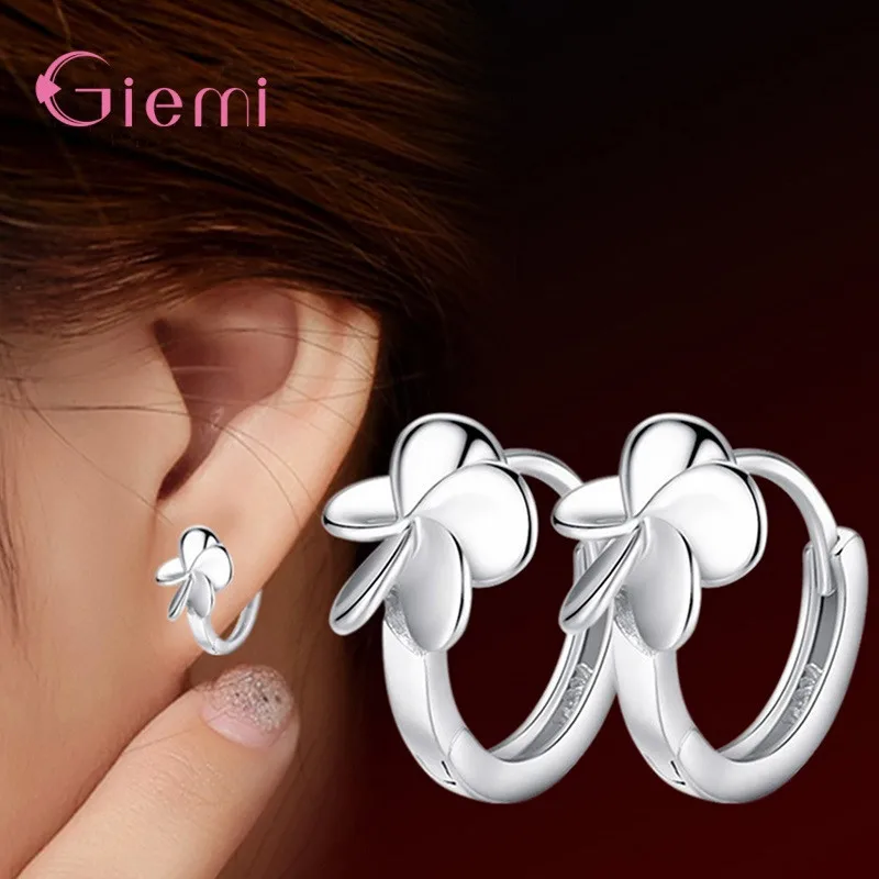 Gift for Girlfriend Daughter Girls Flower 5 Leaf Hoop Earring Sterling Silver 925 Flower Brincos Pendientes Jewellery