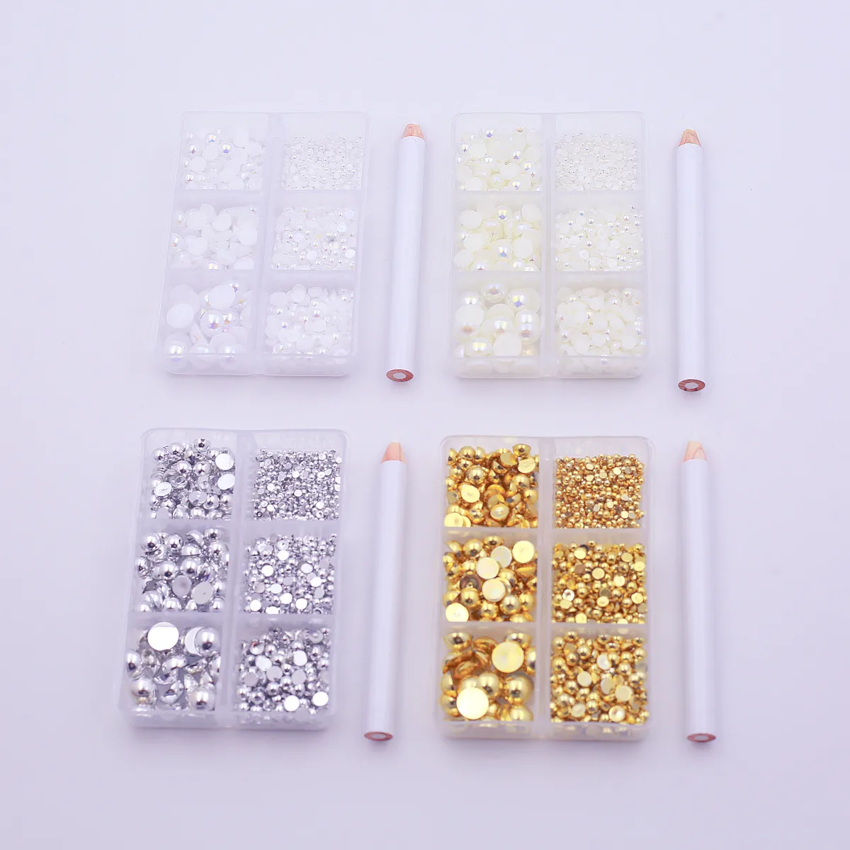 6 Grid Set Mix Size Colorful Flatback Pearl Beads Applied Nail Art Clothing Shoes Hats Diy Decoration