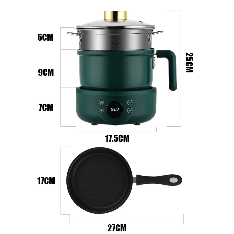 1.8L Multi-Function Electric Cooker Household Split Small Pot Stir Fry Cooker Hot Pot Noodles Fried Egg Steak Frying Pan 220V