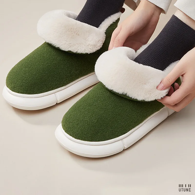 UTUNE Boots Women Winter Shoes Felt Thick Warm Slip-on Home Slippers Outside Shoes Men Woman Boots Plush Platform High Kick 2021