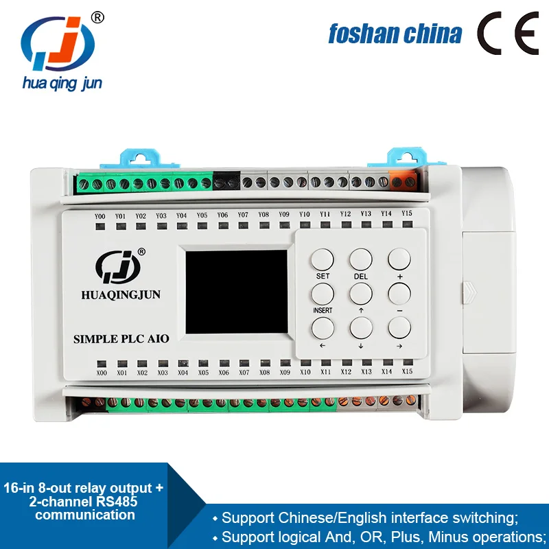 

Huaqingjun 16DI 8DO Relay Output PLC RS485 Modbus RTU Programmable Logic Controller for Parking System