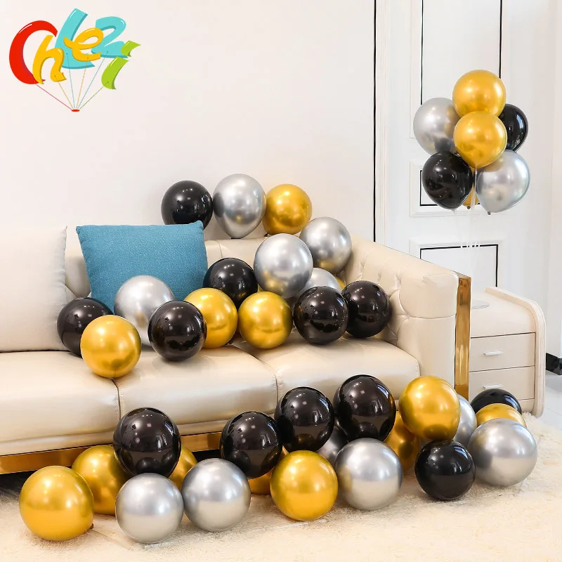 50pcs 12 inch Gold Silver Black Metallic Latex Balloons Wedding Decorations Chrome Helium Globos Birthday Party Decoration Adult