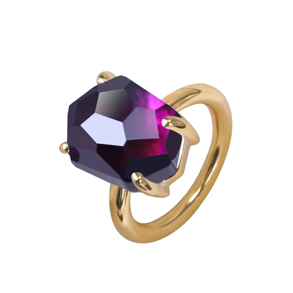 

2021 New Fashion And Funny Of Irregular Geometric Interface Purple Crystal Pure Gold Color Ring Romantic Holiday Gifts