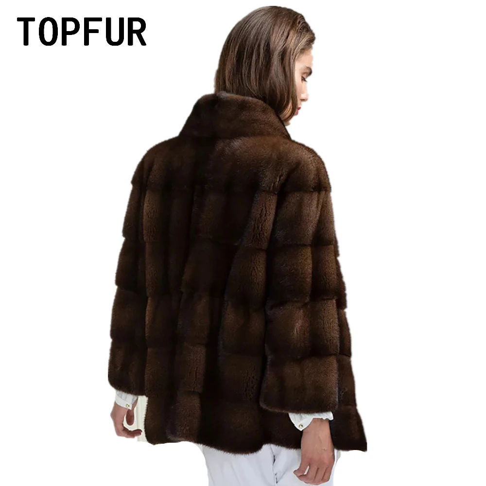 TOPFUR Winter Coat Women Spring Jackets Outwear Natural Mink Fur Coat Plus Size Genuine Leather Jacket Dark Coffee Real Fur Coat