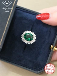 Created Emerald Gemstone Oval Shape Real Echt 925 Sterling Silver Party Cocktail Vintage Ring For Women Charms Luxury Retro Gift
