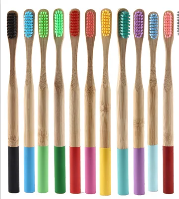 

50PC Eco Friendly Wood Toothbrush Rainbow Color Bamboo ToothBrush bamboo Fibre Wooden Handle Tooth Whitening Brush