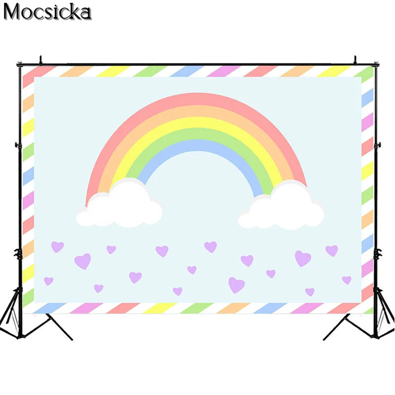 Rainbow Baby Shower Photography Backdrop Color Stripes Love Heart Child 1st Birthday Photo Background Studio Decorative Banner