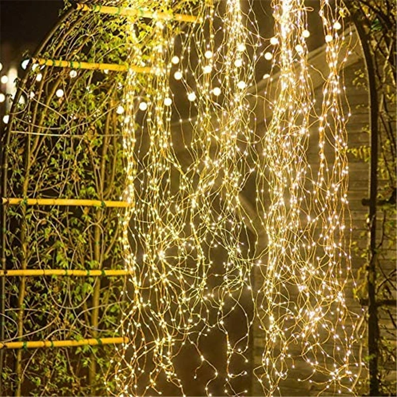 waterproof  200LED Solar Vines Branch LED String Fairy Light home Garden Fence Tree WarmWhite  Copper Wire Branch Light