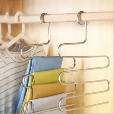 Five S-Type Layers Trouser Hanger Hangers Space-Saving Clothes Pants Non-Slip Closet Organizer For Scarf Jeans Clothes Towels