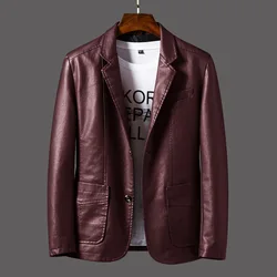 Plus Size M-6XL Spring Autumn Mens PU Leather Jacket Slim Fit Casual Blazer Coats Men Faux Leather Blasers Masculino  MY164