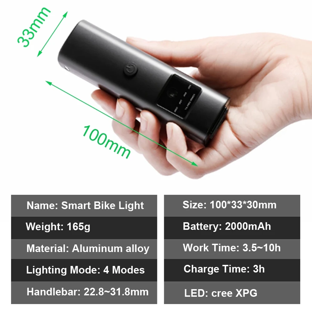 NEWBOLER Bike Light Rainproof USB Rechargeable LED 2000mAh MTB Front Lamp Headlight Cycling Flashlight Bicycle Light Accessories