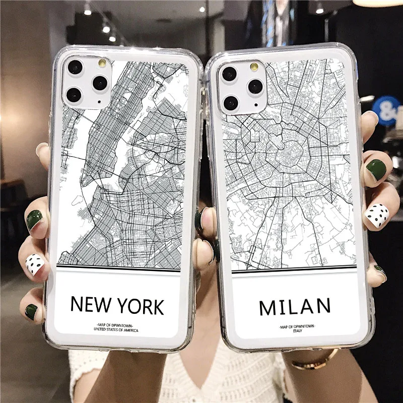 Transparent World Map Travel Country Sketch City Soft Phone Case for iPhone 7 8 plus 12 13 mini 11 Pro max XS Max XR X SE 2020