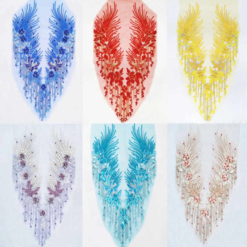 Net Yarn Hot Diamond Nail Bead Phoenix Flower Embroidery Patch Wedding Dress Chest Applique Decoration Handmade DIY Accessories