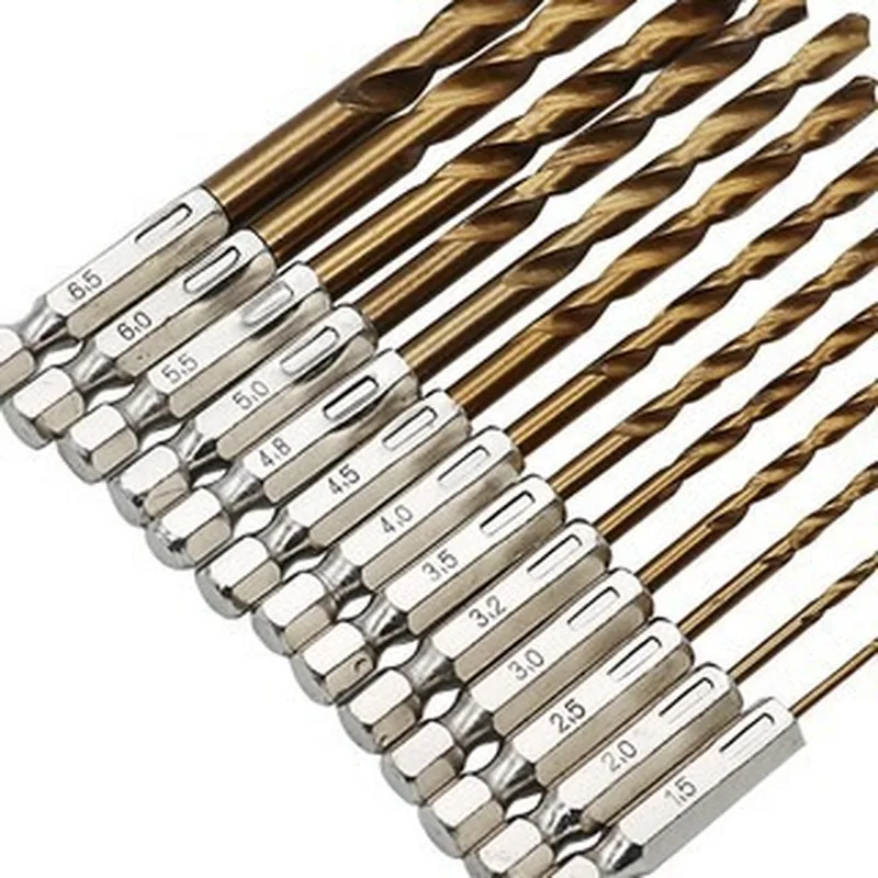 Sunshine  Makita HSS 13pcs 1/4 Hex Shank Titanium Coated Drill Bit Set 1.5-6.5mm