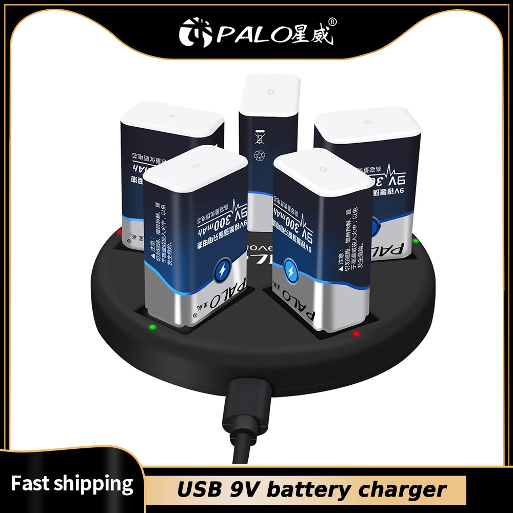 

PALO 9V Li-ion Ni-MH Rechargeable Batteries Charger 5 slots usb charger fit for 9V lithium nimh nicd 6F22 Rechargeable Battery