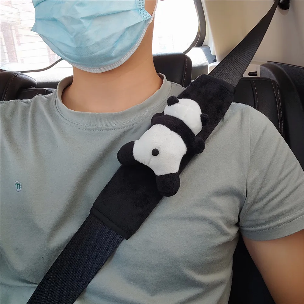 1Pc Cute Cartoon Panda Doll Styling Car Seat Belt Cover Soft Comfort Plush Sleeping Bear Shoulder Strap Pad Cushion for Children