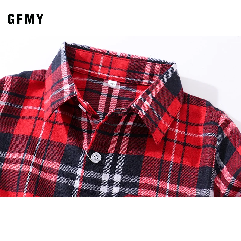 GFMY2021 Spring Summer 100% Cotton Full Sleeve Fashion Plaid Boys Shirt 2T-14T Casual Big Kid Clothes Can Be a Coat