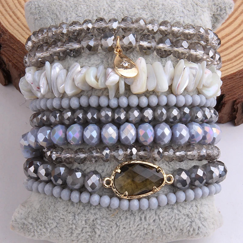 RH Fashion Designer Beaded Bracelet Set Glass Crystal 9pc Bracelets & Bangles Set For Fashion Jewelry