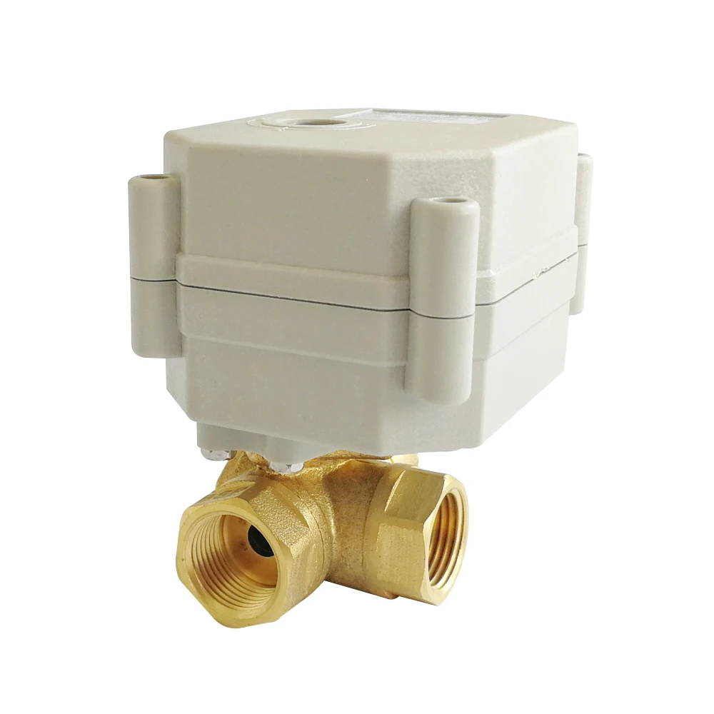 Tsai Fan Actuated Ball Valve BSP/NPT 1/4'' 3/8'' Brass DN8 DN10 3 Way L/T Type Electric Crane For Flow Control