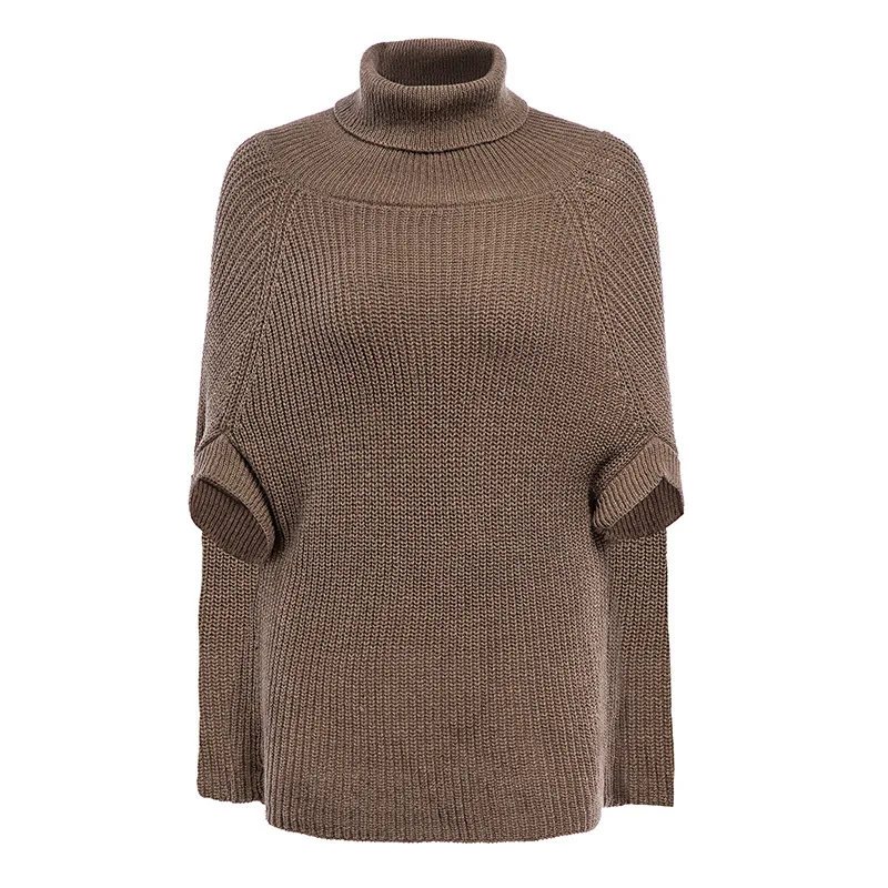 Women Sweater Long Sleeve Warm Knitted Pullovers Loose Turtleneck 2021 Autumn and Winter Outwear Capes & Ponchos Pullovers C1980