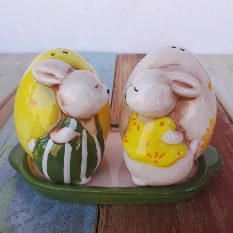 3pcs rabbit egg pepper shaker ceramic salt shaker seasoning bottle kitchen ornaments for mother gift Spice bottle CL70707
