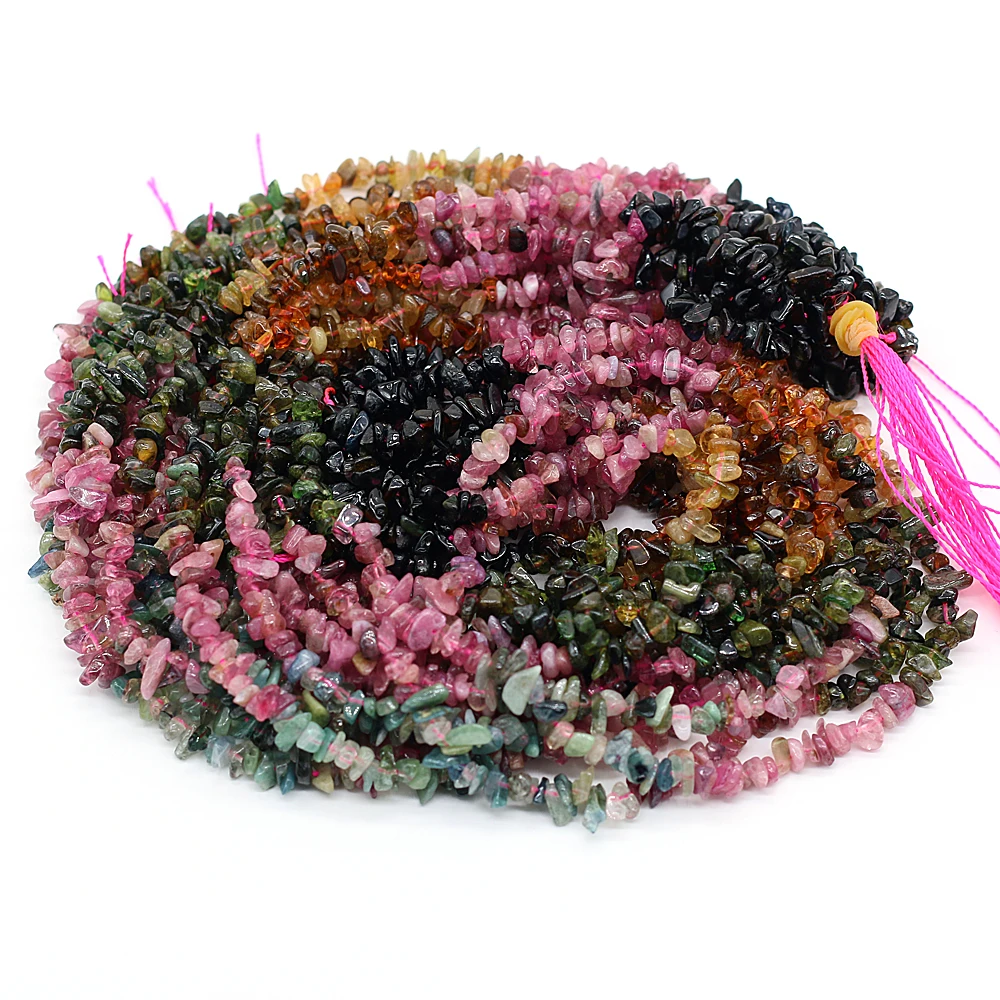 Natural Gem Stone Gravel Beads Watermelon Rainbow Tourmaline Loose Chip Beads for Jewelry Making DIY Necklace Bracelet Accessory