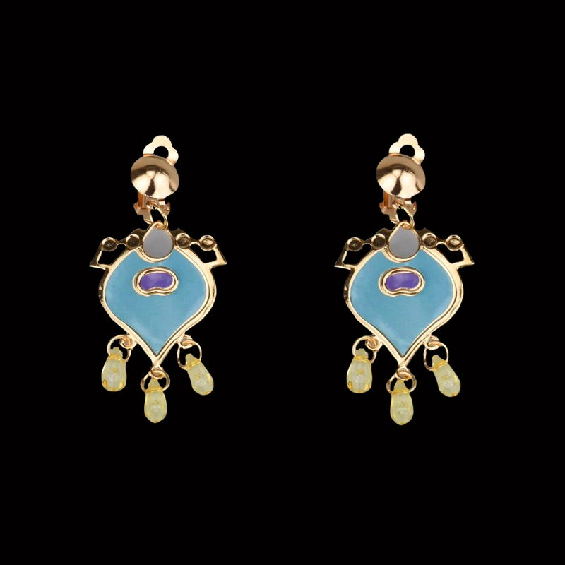 Girls Women Aladdin Jasmine Princess Necklace Earrings Headwear Cosplay Accessories Clips Earrings without Pierced Ear Clip