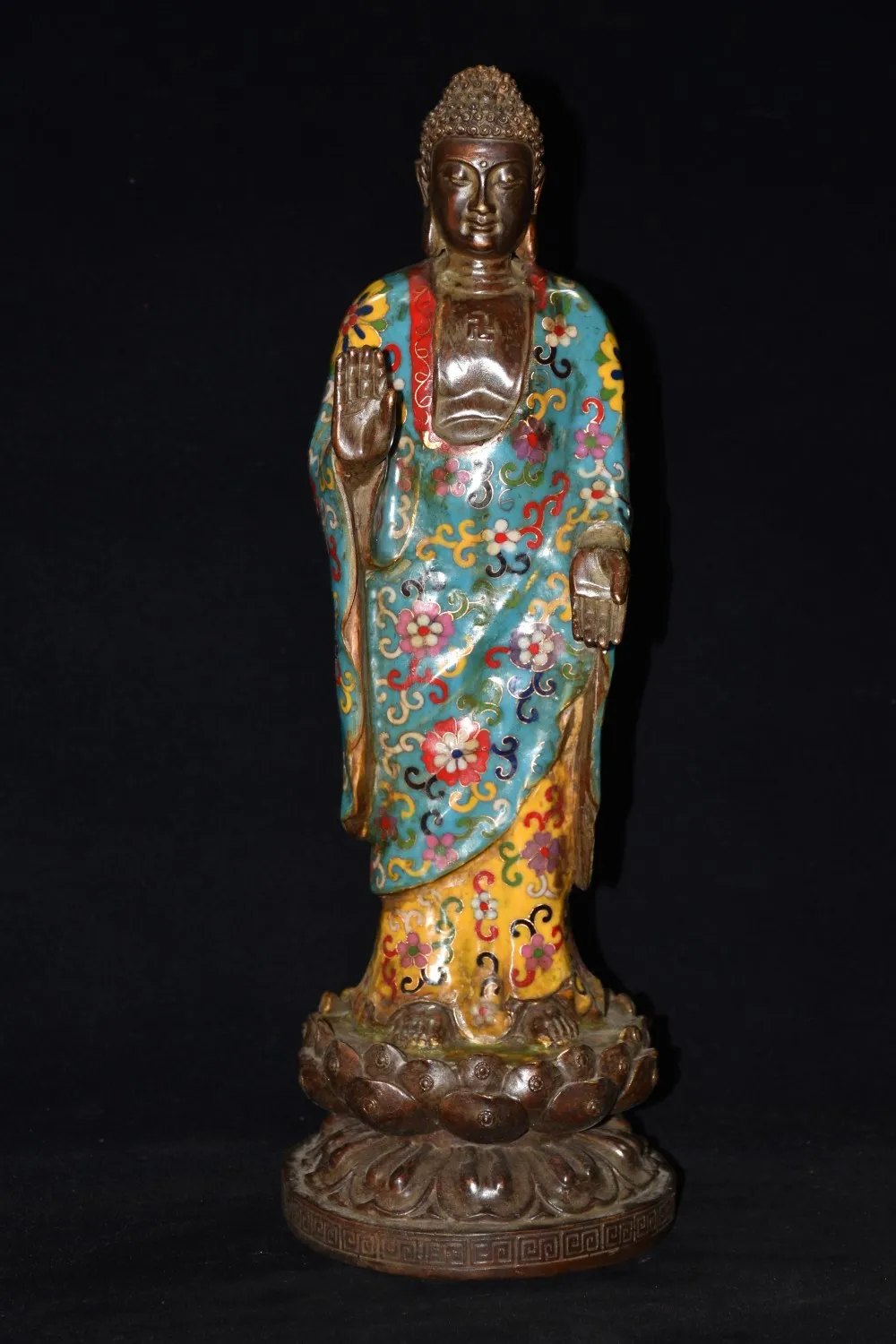 

18"Tibetan Temple Collection Old Bronze Cloisonne Enamel Shakyamuni lotus platform Standing Buddha worship buddha Town house