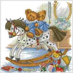 Little bear riding a wooden horse Counted Cross Stitch 11CT 14CT 18CT DIY Chinese Cross Stitch Kits Embroidery Needlework Sets