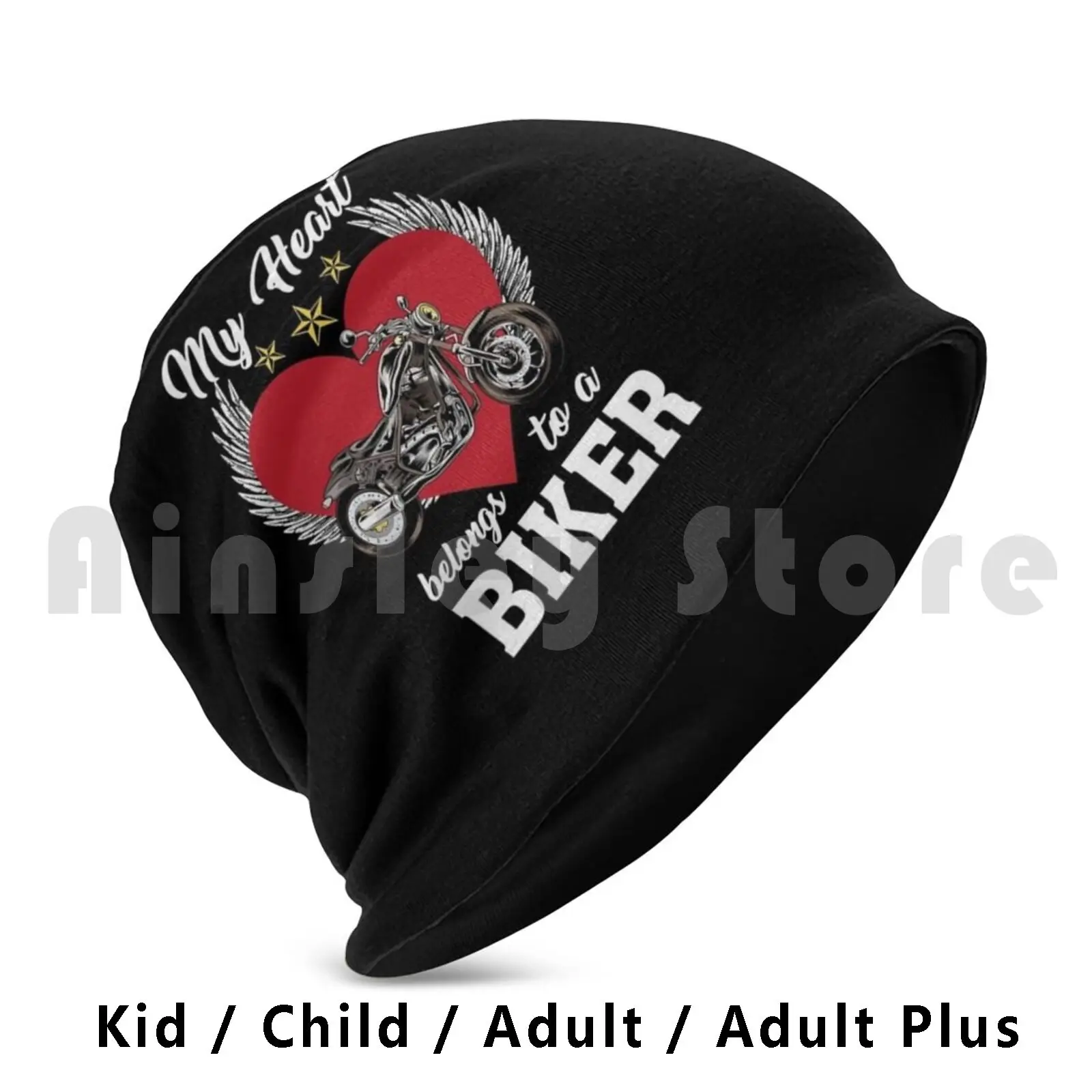 Heart Biker Motorcycle Rider Wife Husband Gift Beanies Pullover Cap Comfortable Love Driver Heart Belongs Motorcycle