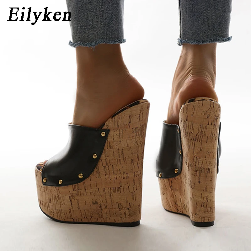 EilyKen nit Peep Toe platforma kapcie na platformie czarne letnie buty kobieta Sexy Super wysokie szpilki sandały rozmiar 35-42