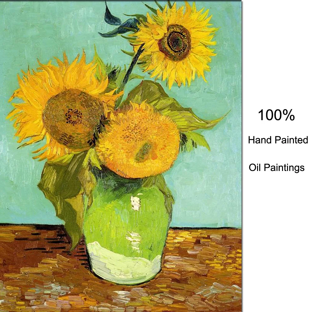 

Canvas Wall Art Three Sunflowers Vincent Van Gogh Oil Paintings Handmade Modern Artwork for Kitchen Dinning Room Decor Christmas