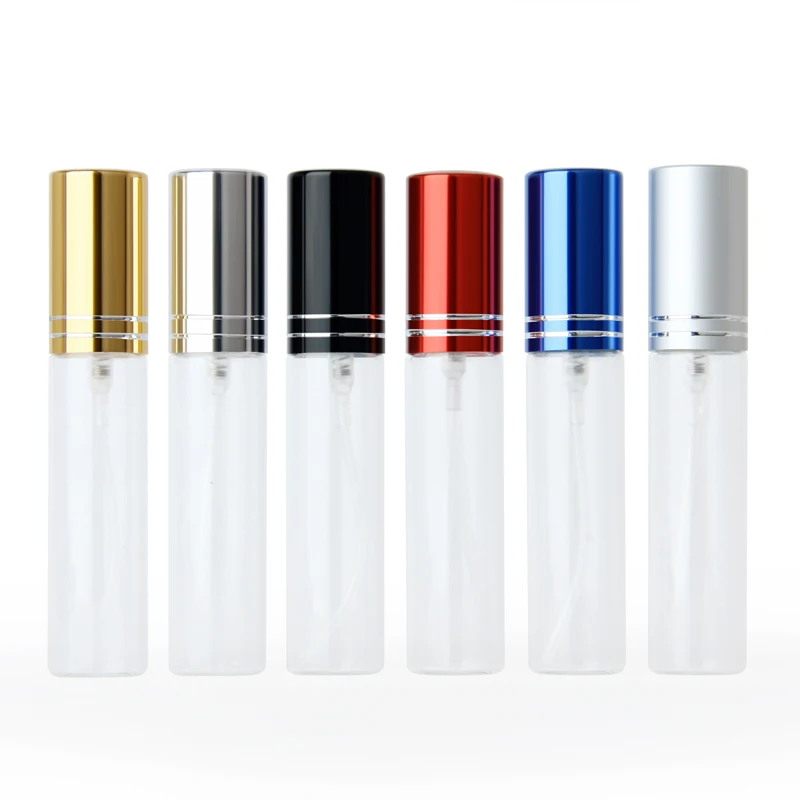 100 stks/partij 10 ml Helder Glazen Verstuiver Fles Hervulbare Kleurrijke Aluminium Cap Spray Parfumflesje Reizen Container