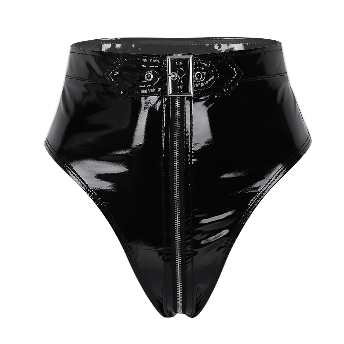 Women Wet Look Latex Panties Faux Leather Shorts Sexy Underwear Zipper Crotch Briefs Erotic Lingerie Nightclub Panties Clubwear