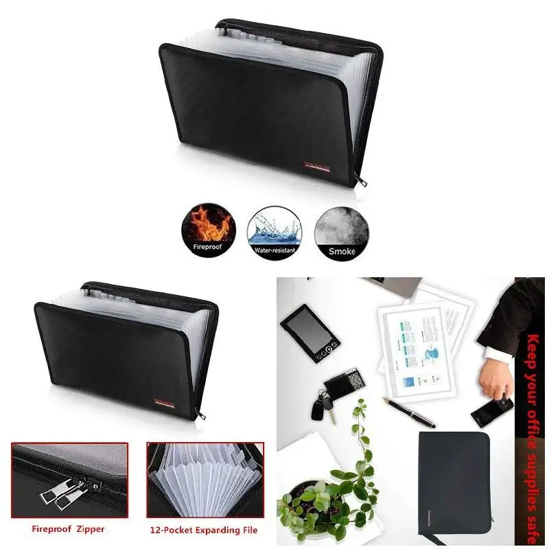 Brandwerende Waterdichte Map Geld Document Zak Met 12 Zakken Rits Sluiting Pouch EM88